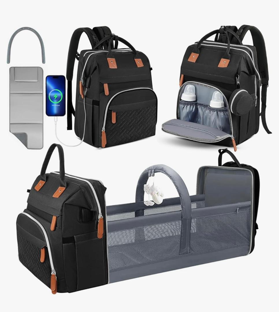 Multi-Function Baby Diaper Bag with Foldable Crib