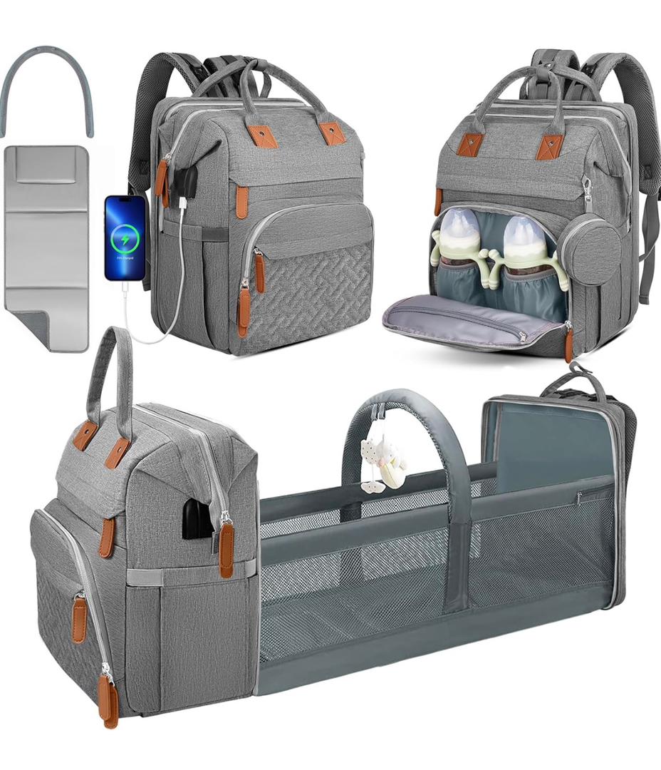 Multi-Function Baby Diaper Bag with Foldable Crib
